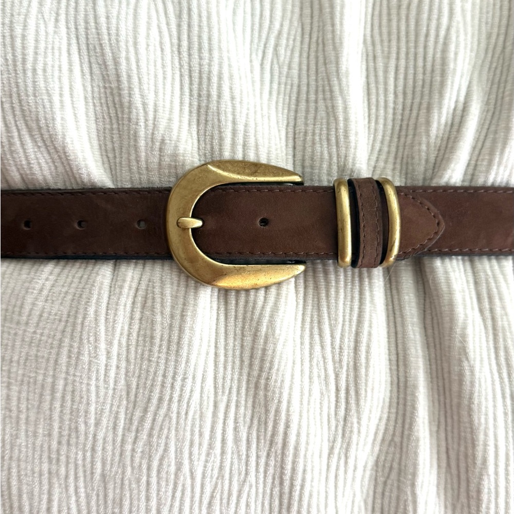 Brown Suede Leather Belt with Antique Gold Buckle - Picture 2 of 6
